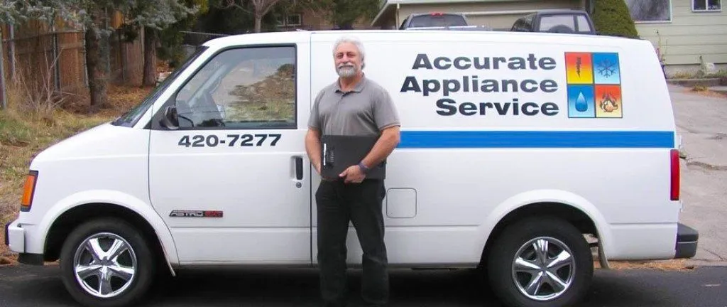 The Accurate Appliance Service van with the owner