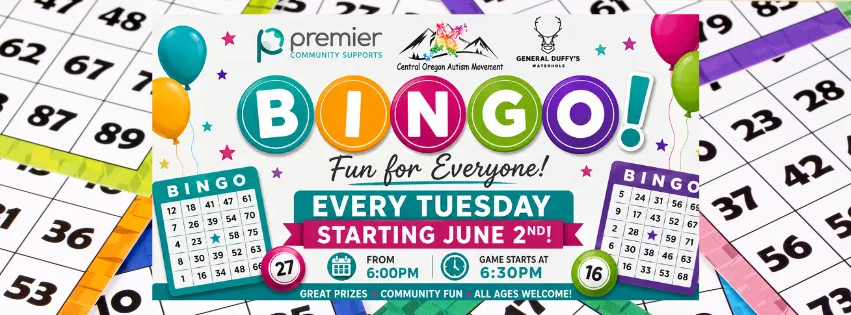 Central Oregon Autism Movement community bingo night banner