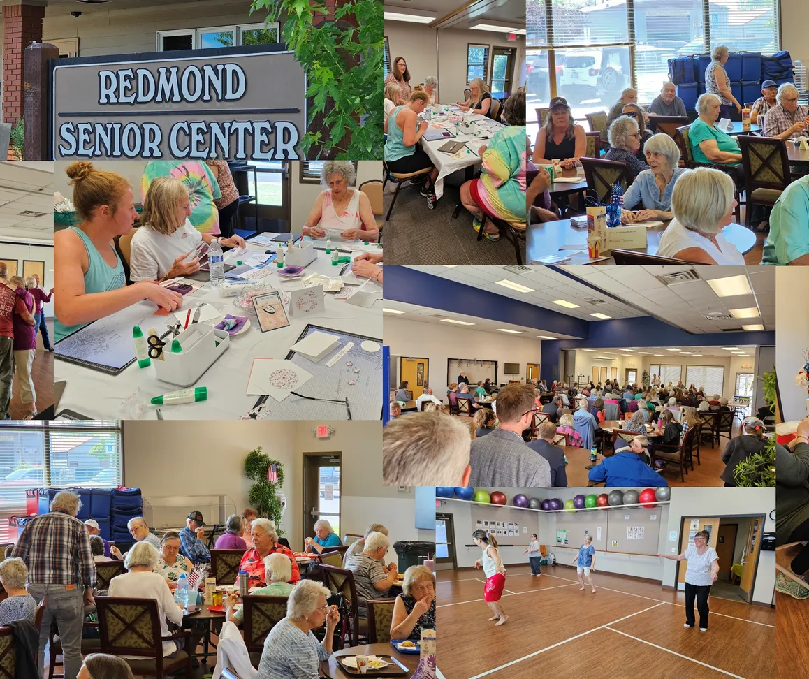 Redmond Senior Center members playing games and sharing meals