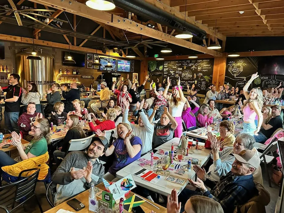 A packed room playing Not'cho Grandma's Bingo at Silver Moon Brewing in Bend