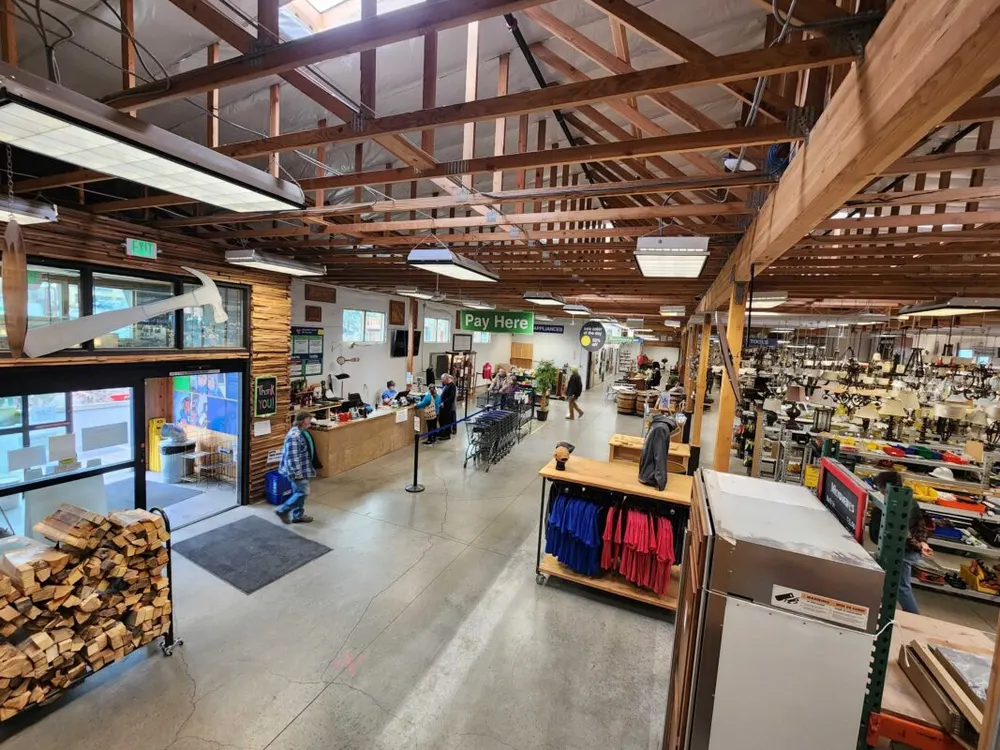 The sales floor of the Bend Habitat ReStore with building materials and furniture