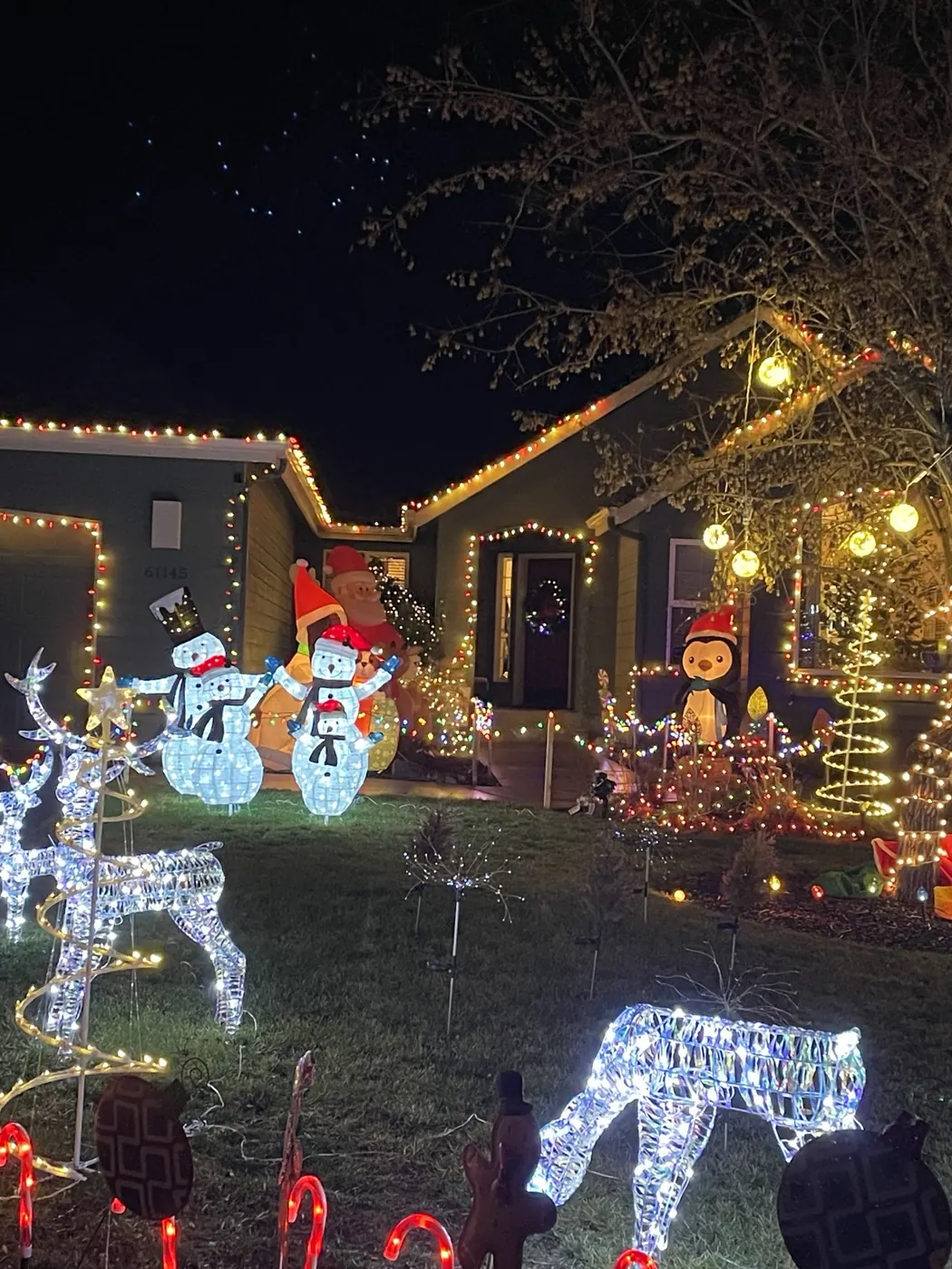 A snowman yard display in a Bend neighborhood