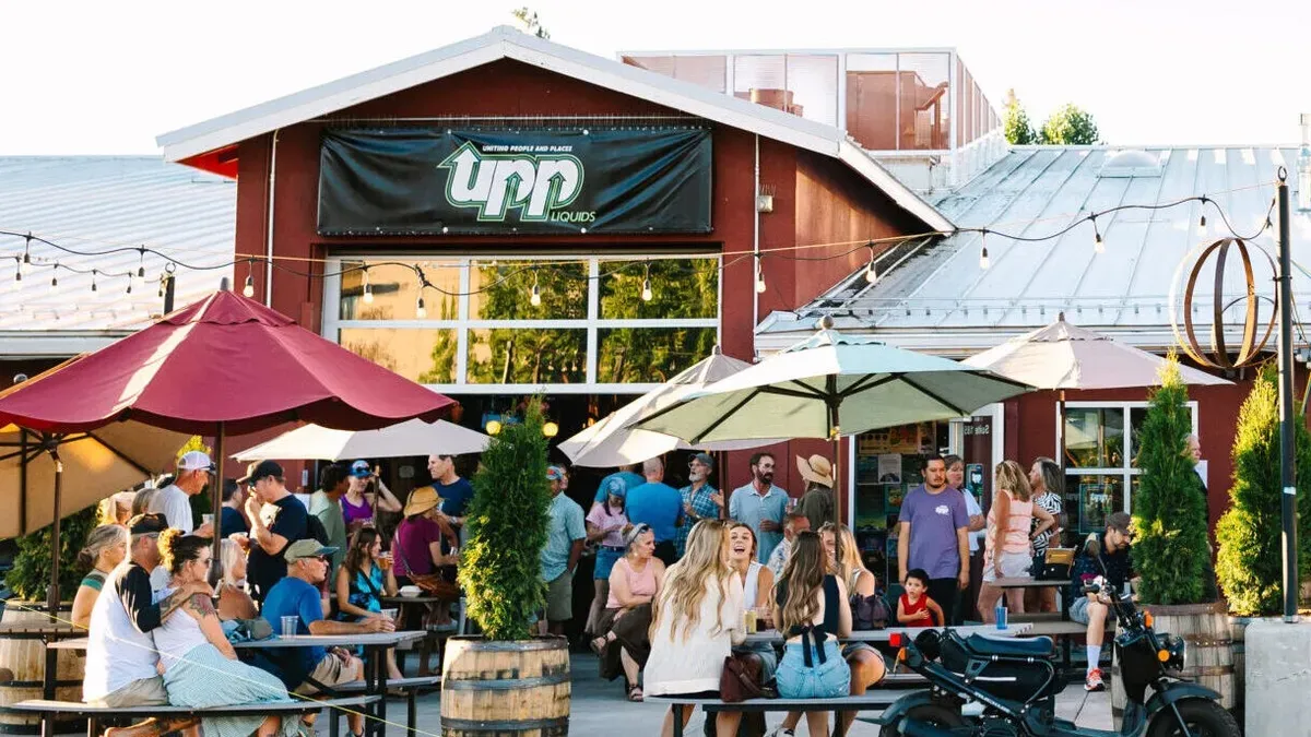 The patio and front of UPP Liquids at the Box Factory