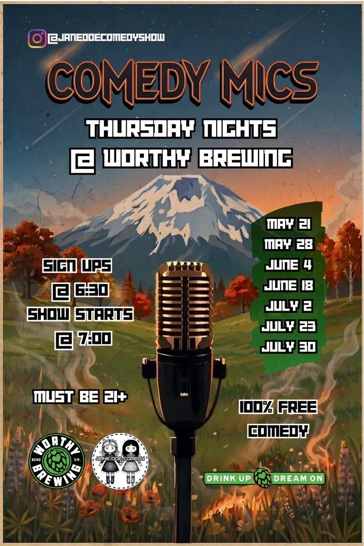 Worthy Brewing Comedy Mics flyer for Thursday nights