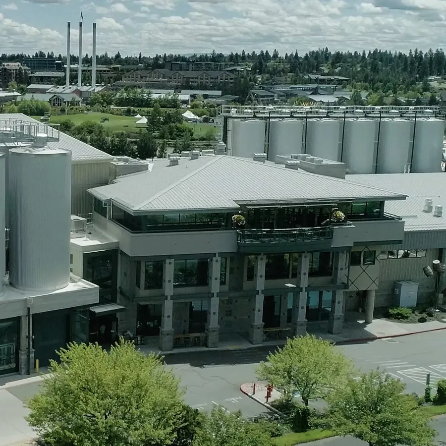The Deschutes Brewery tasting room and brewery in Bend from above