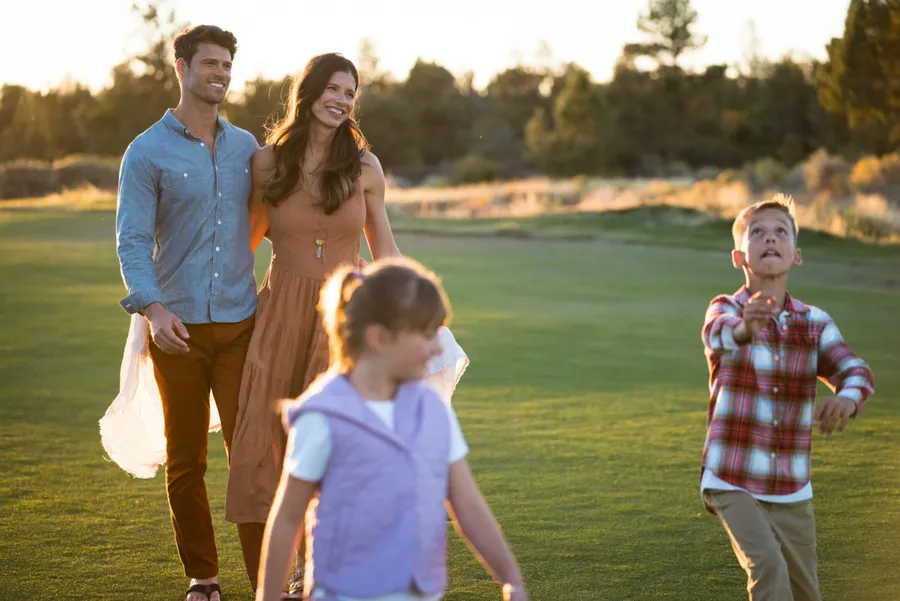Golf course grounds at sunset at Juniper Preserve east of Bend