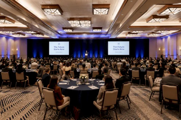 A general session in the ballroom at the Riverhouse Lodge conference center in Bend