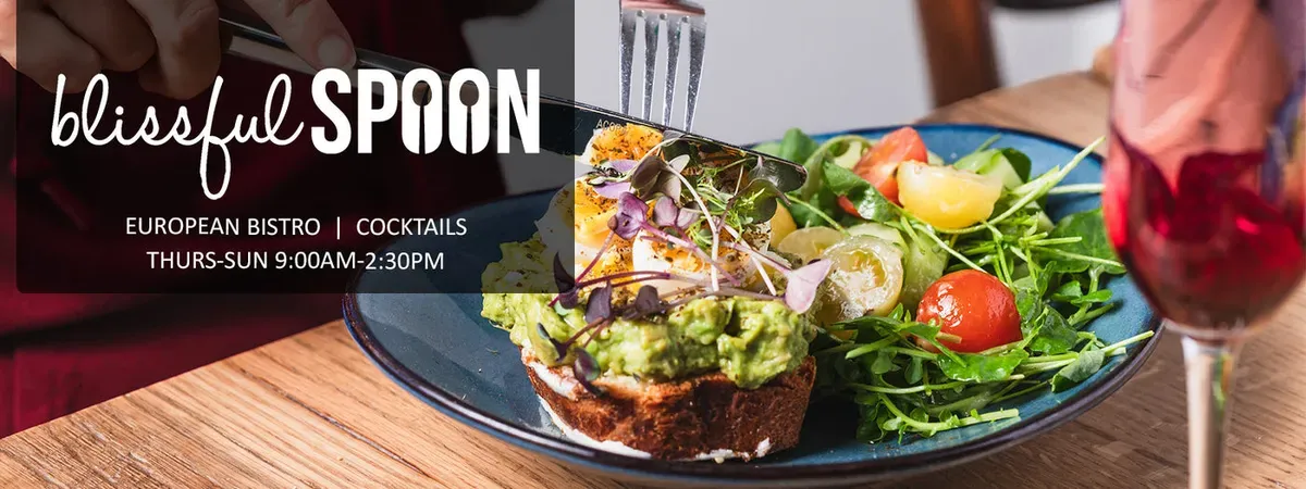 Plates of food and drinks at Blissful Spoon in Bend