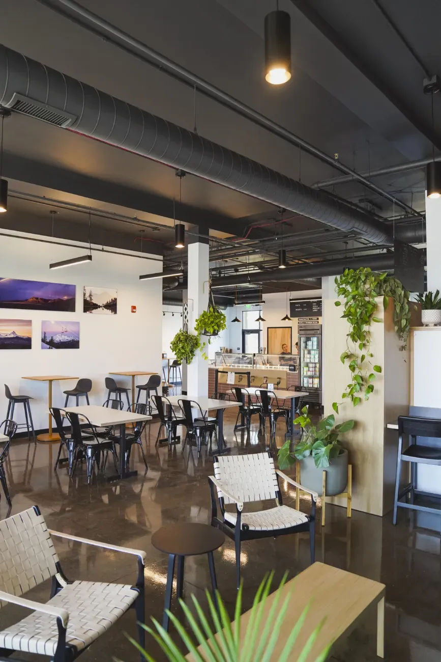 The bright, open seating area at Bonta Gelato in Redmond