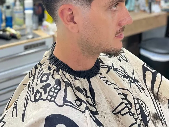 Side view of a fresh low fade on a client at Ray’s Place in Bend