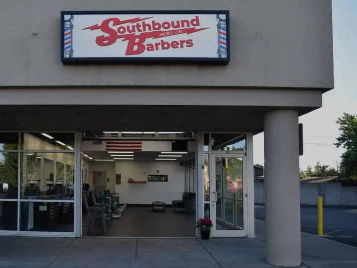 The Southbound Barbers storefront and sign on South Highway 97 in Bend