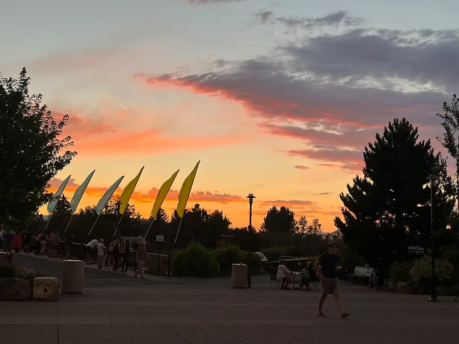 Sunset over the Old Mill District along the Deschutes River