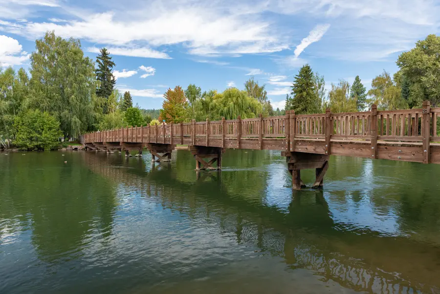 The footbridge over Mirror Pond in Drake Park