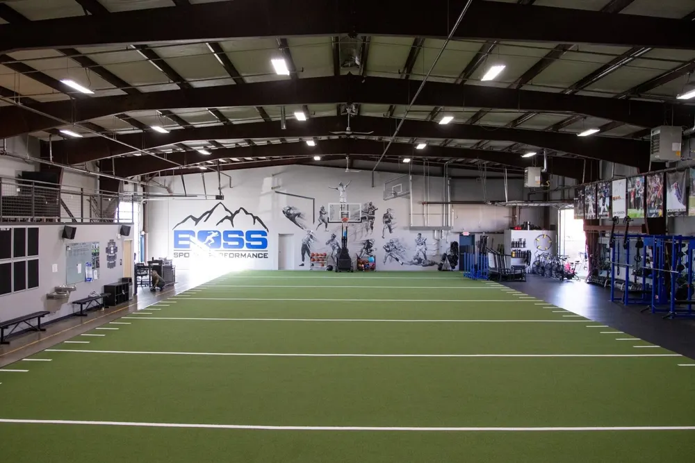 The turf training floor at Boss Sports Performance