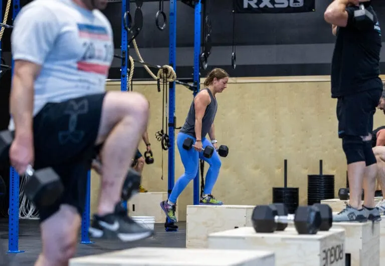 Box step-ups during a class at Mountain West CrossFit