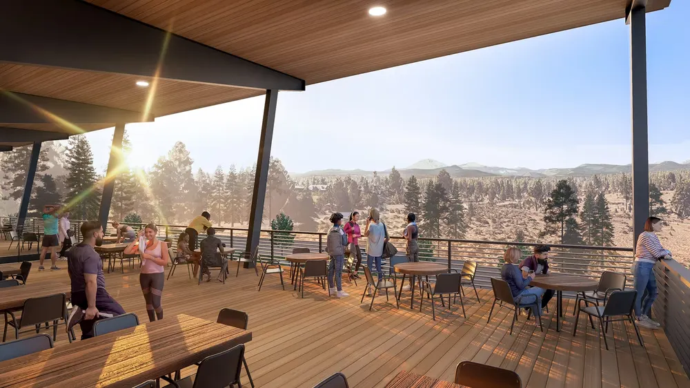 Rendering of the upper deck at Skyliner Club with views west