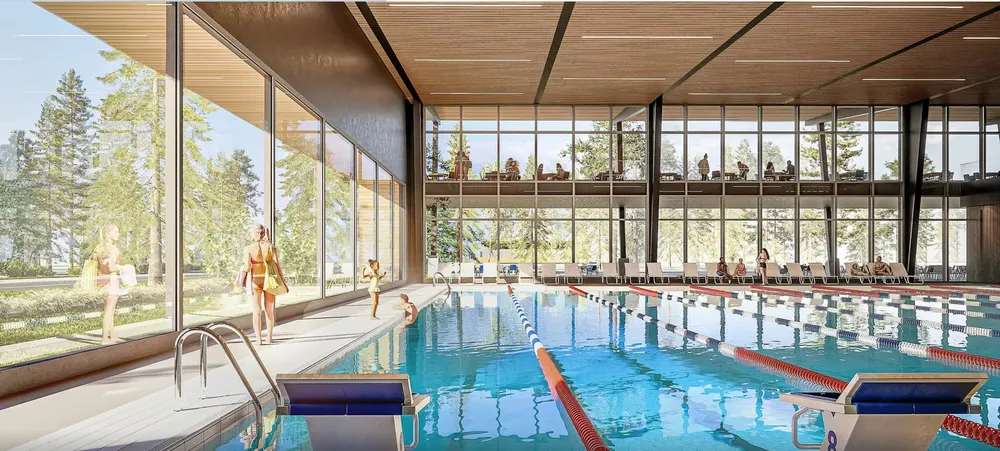 Rendering of the indoor lap pool at Skyliner Club