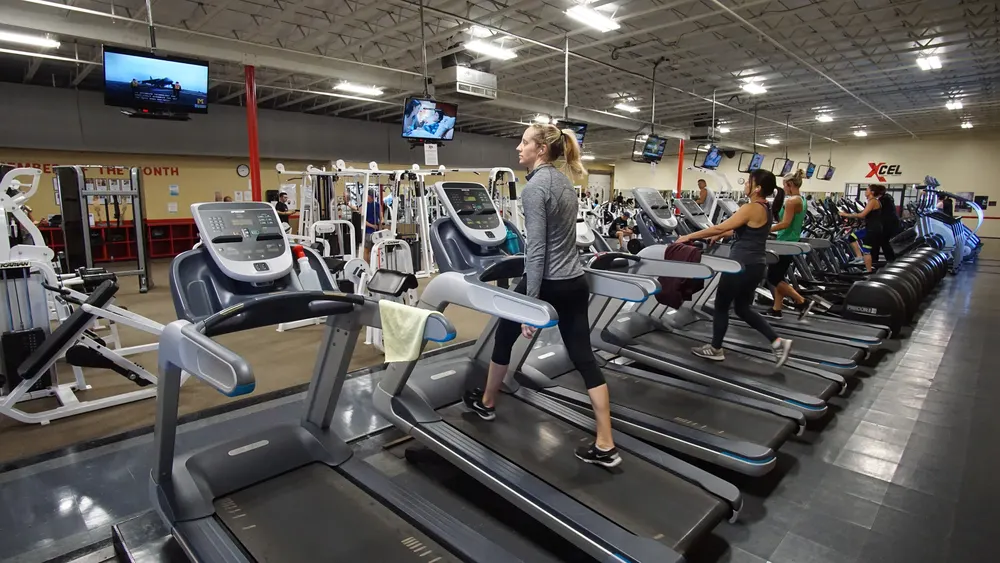Rows of cardio machines at Xcel Fitness in Bend