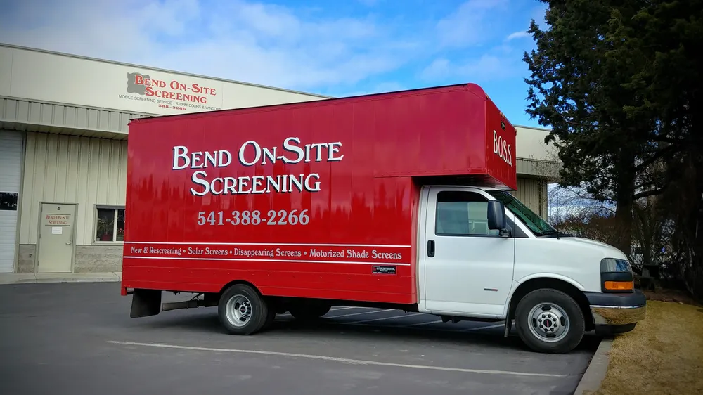 The red Bend On-Site Screening truck