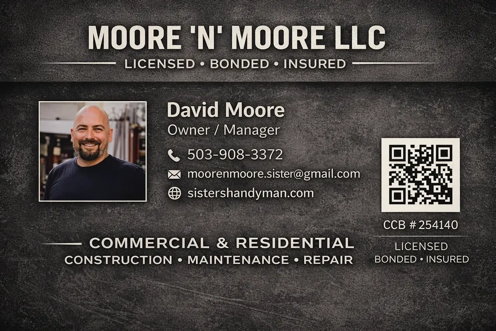 Business card for Moore N Moore LLC, Sisters Handyman