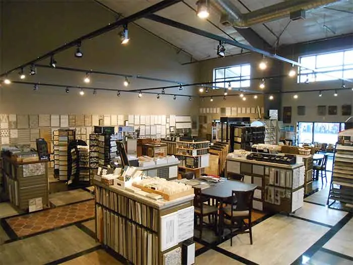 Tile and flooring displays inside the Baptista Design Gallery showroom