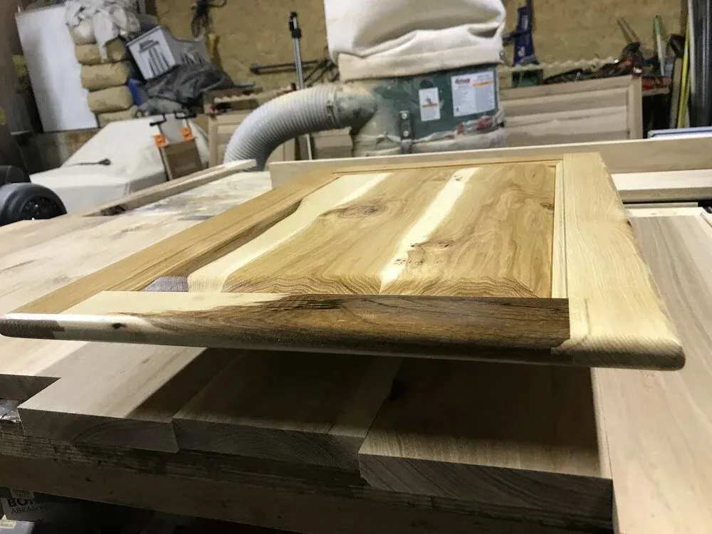 Custom cabinet door being built in the shop by Frank L Garrett Construction