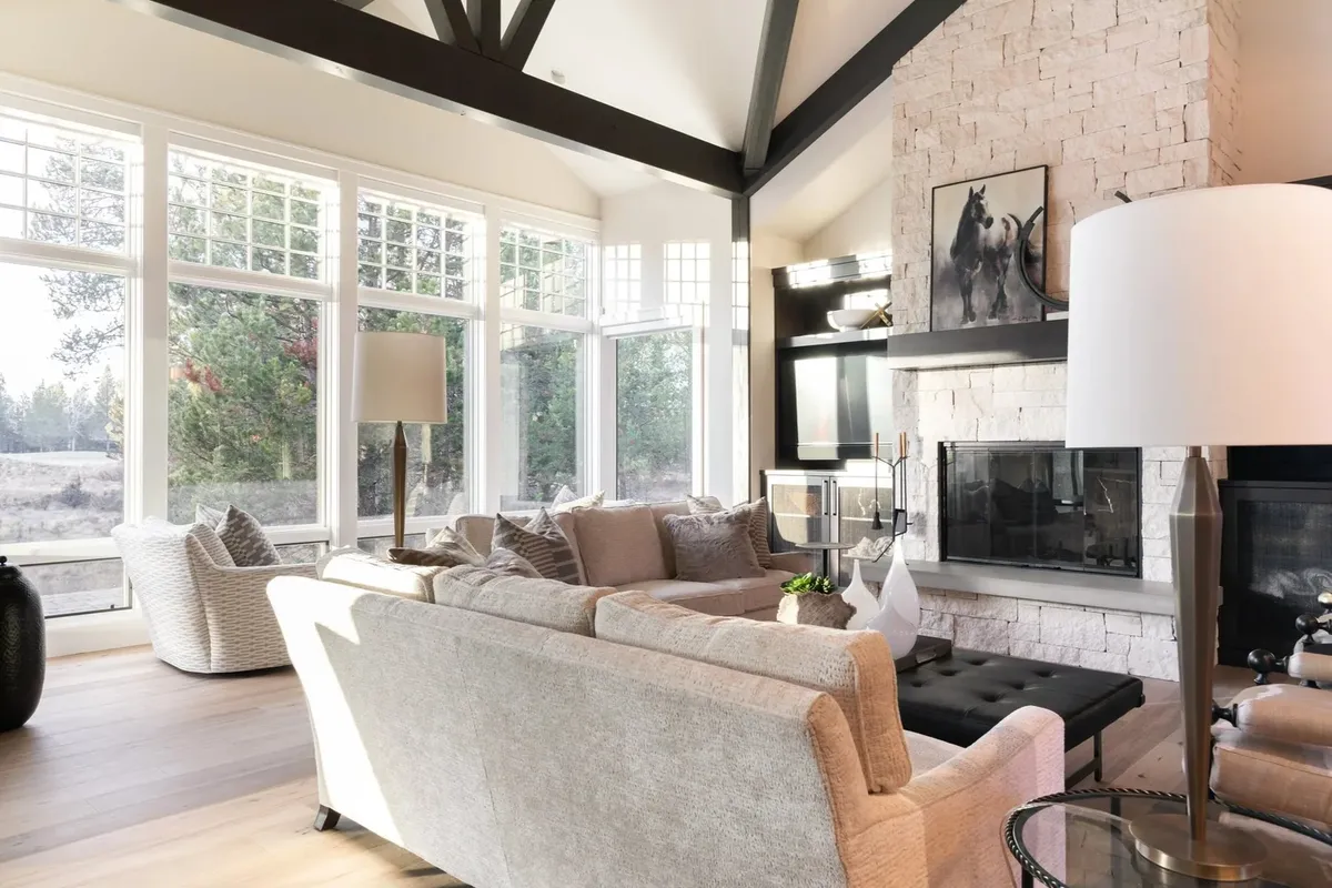 Bright great room with vaulted ceilings remodeled by Norman Building & Design