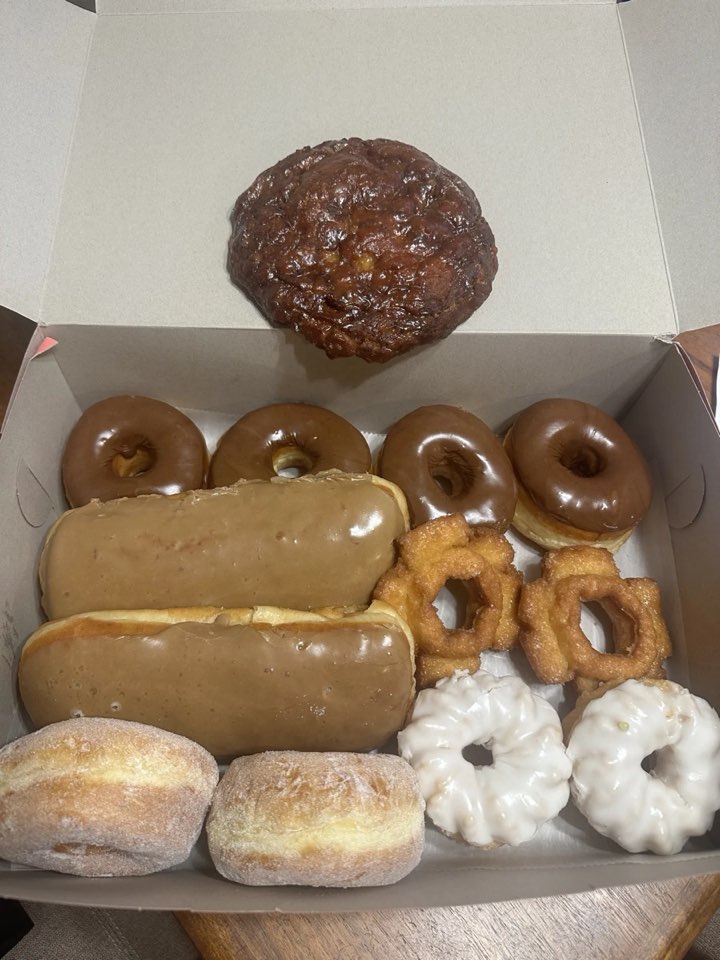 A box of glazed, maple and old-fashioned donuts from a Bend bakery