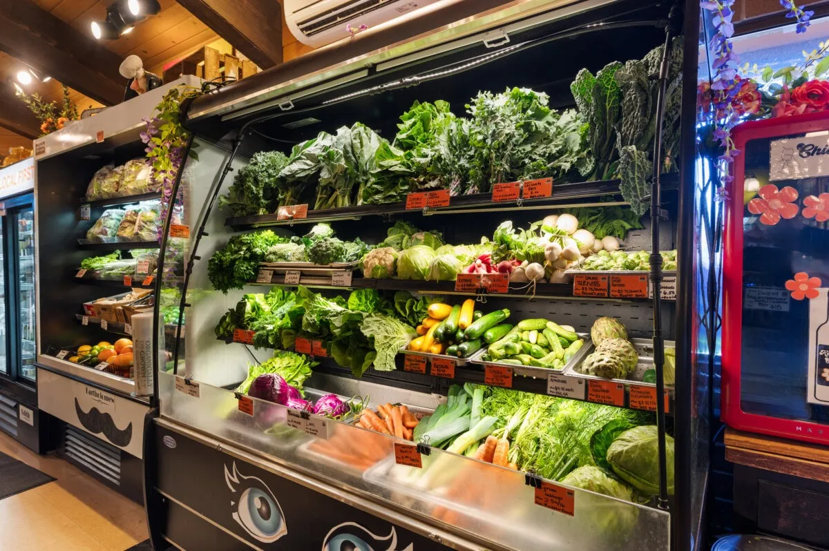 A cooler of fresh local produce at Central Oregon Locavore