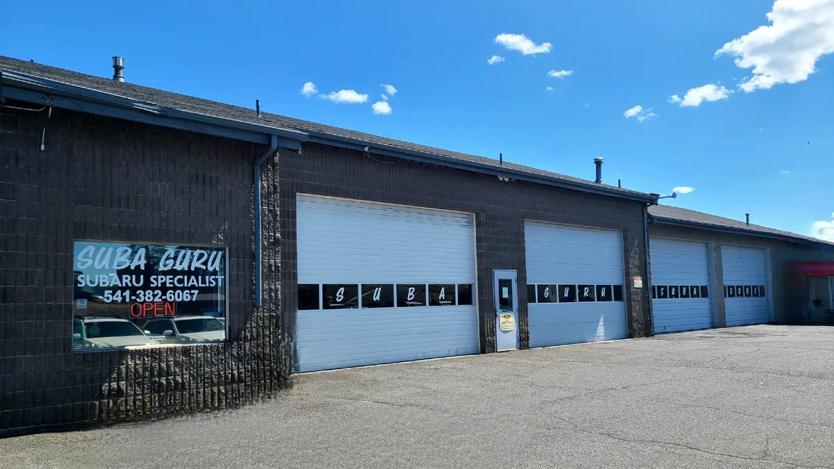 The SubaGuru Subaru repair shop building in Bend