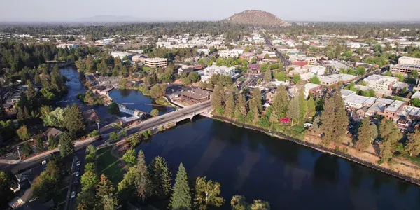 Aerial view of Bend, Oregon and the Deschutes River