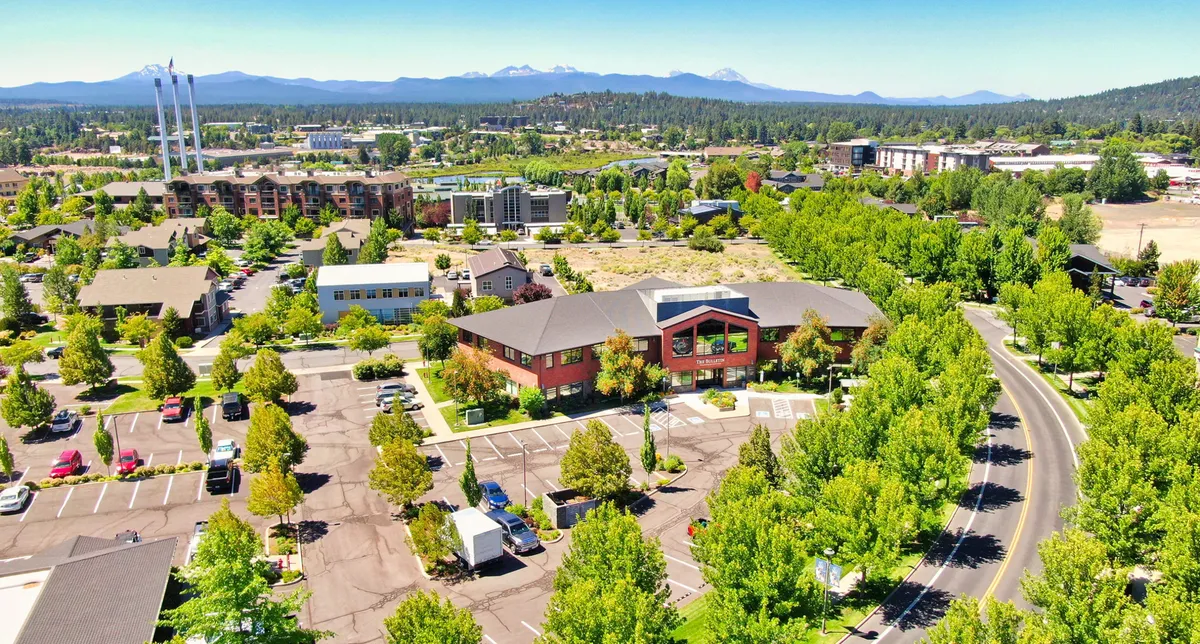 Aerial view of an office park in Bend, from Compass Commercial