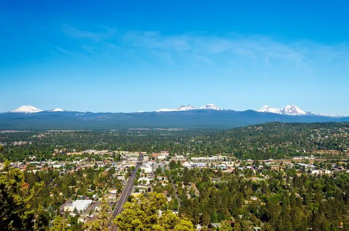 Aerial view of Bend from above, from Northwest Key