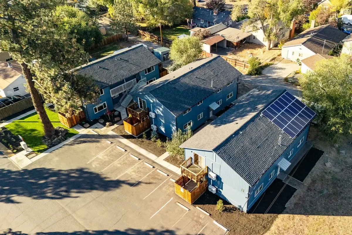 Aerial view of a group of rental homes in Bend managed by Ridgeline Property Management