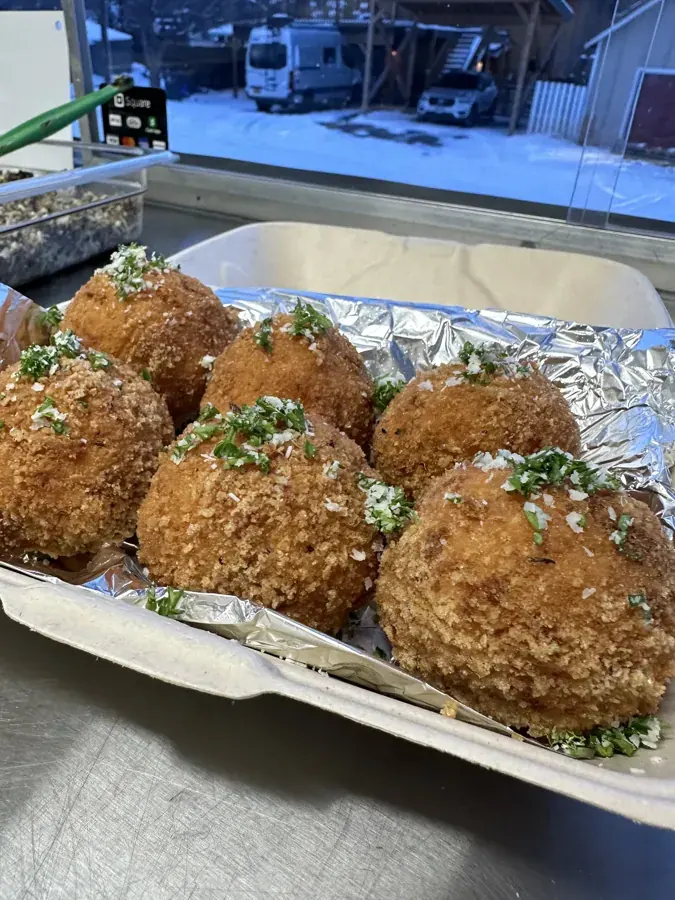 A tray of arancini from the Cotto food cart at The Podski in Bend