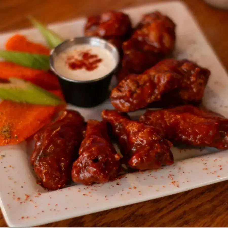 A plate of wings with ranch at Fat Tony’s pizzeria in downtown Bend