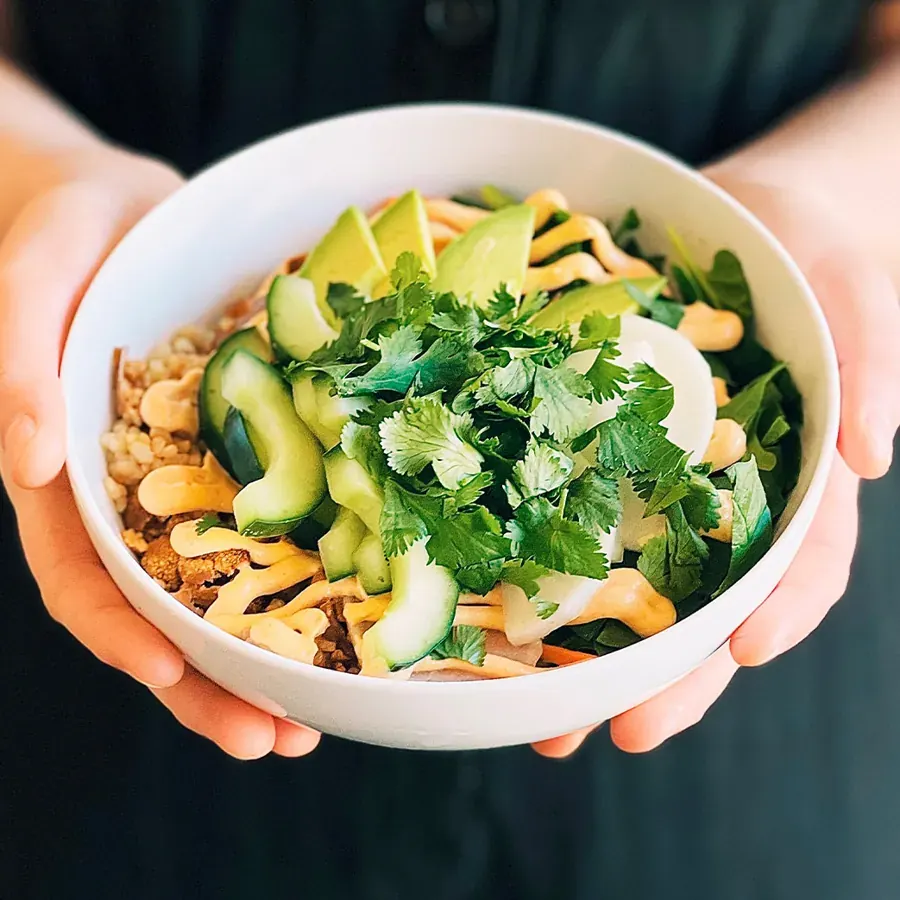 A plant-based bowl with avocado and greens at Fix & Repeat in the Box Factory, Bend