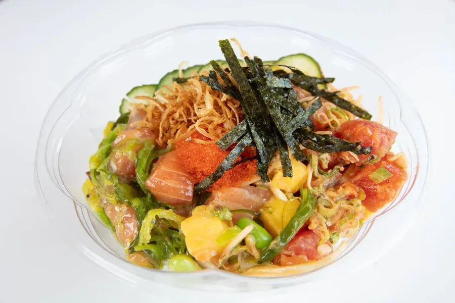 A poke bowl with salmon, tuna and nori at Poke Row in NorthWest Crossing, Bend