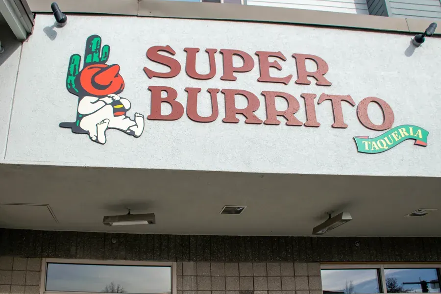 The Super Burrito sign above the shop in Bend