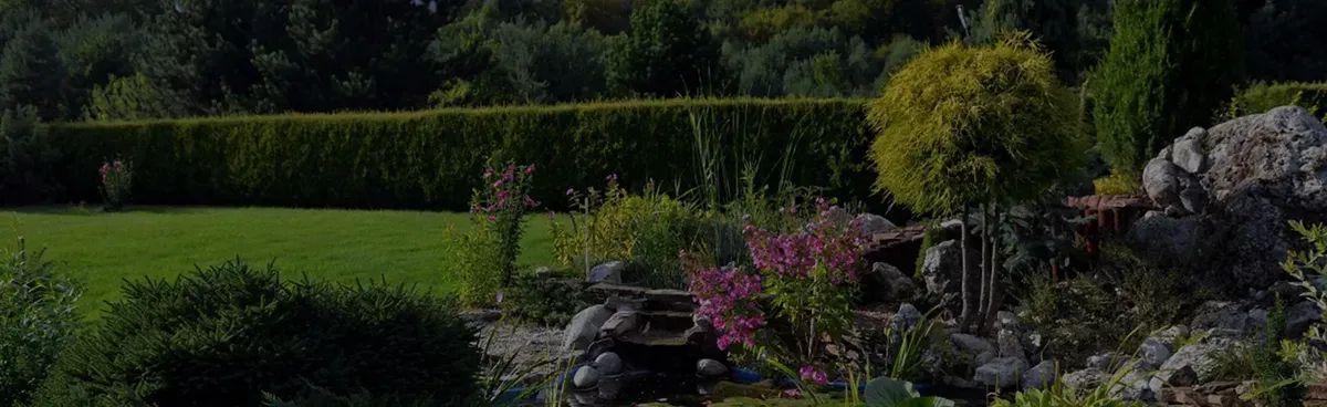 A landscaped Central Oregon yard with lawn, rocks and shrubs